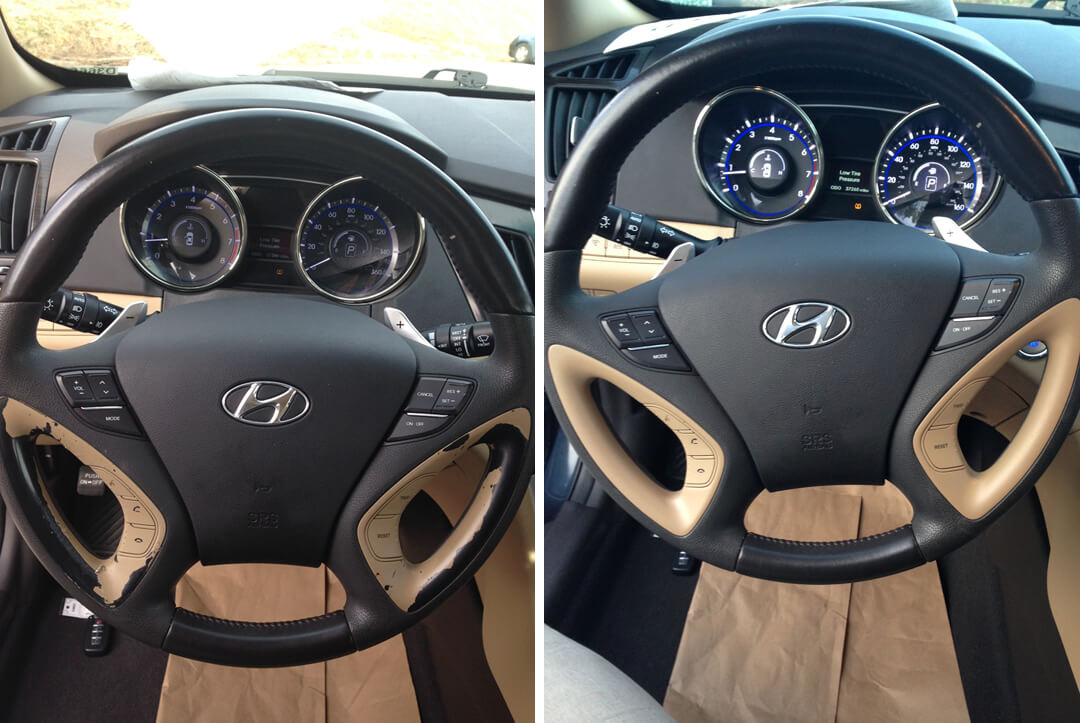 Interior service steering wheel repair before and after sample 1